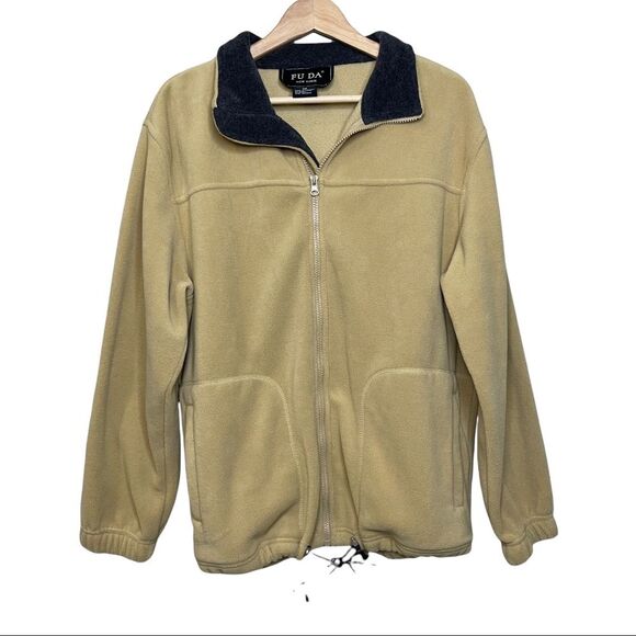 FU DA New York Y2K Vintage Fleece 100% Polyester Tan Zip Down Jacket Size Medium - Picture 1 of 6